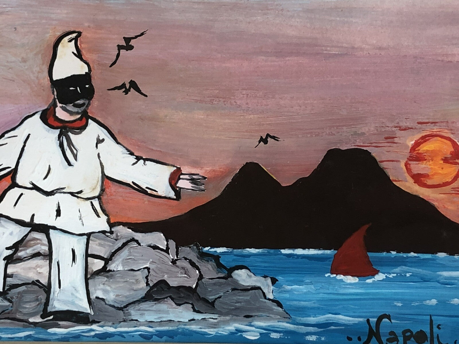 Quadro Vintage Pulcinella Dipinti A Tecnica Mista