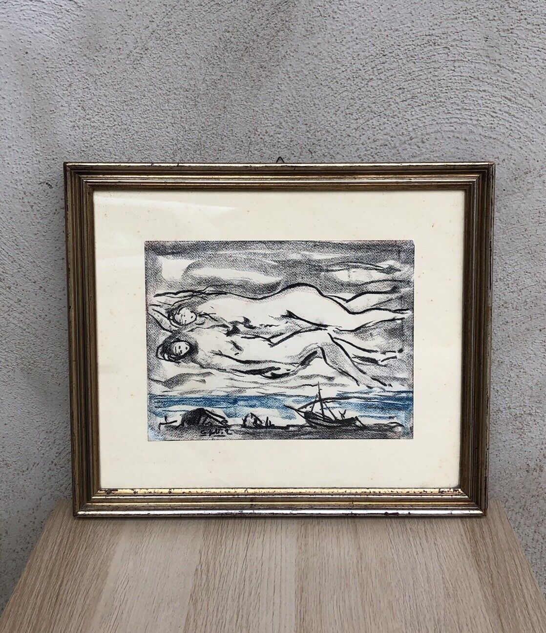 Quadro vintage -Paesaggio Con Figure- dipinto a tecnica Mista