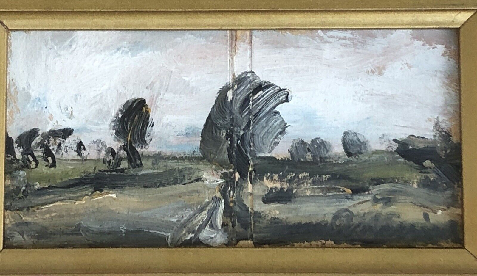 Quadro vintage -Paesaggio- dipinto a tempera su cartoncino