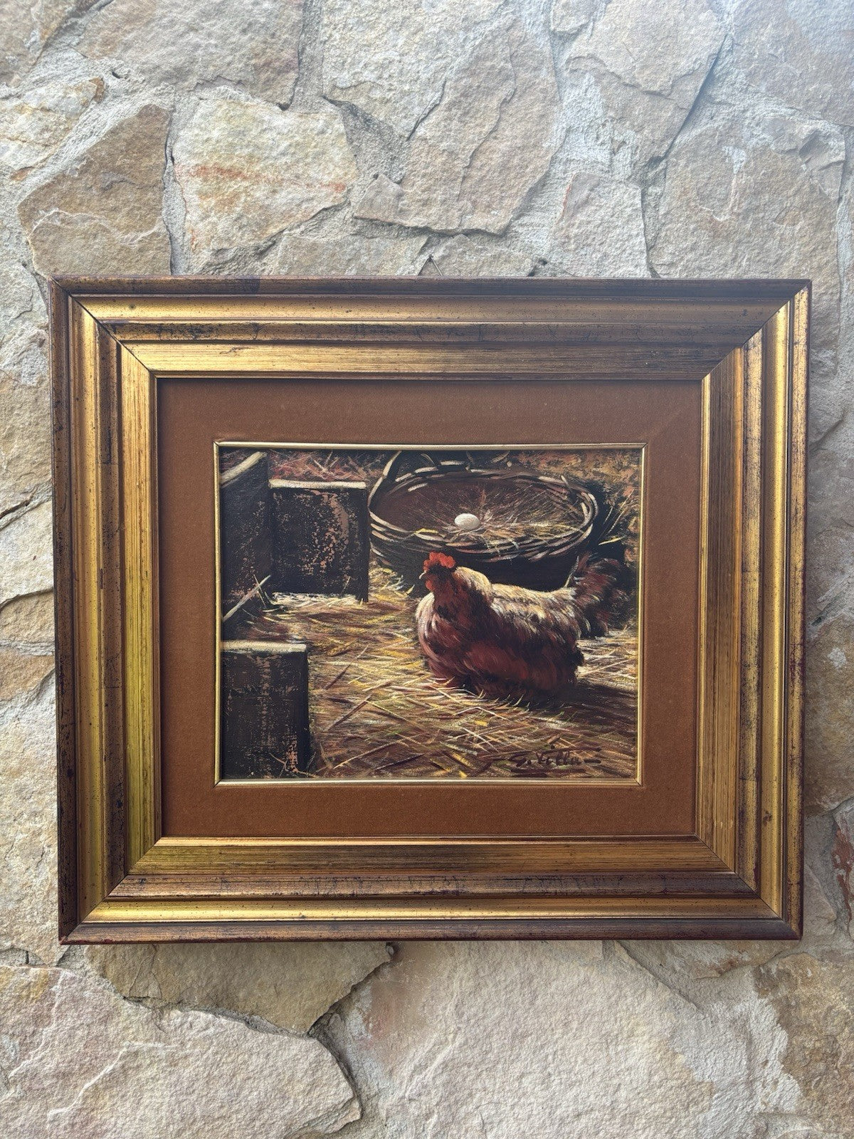 Quadro -Pollaio- Goffredo Villa dipinto a olio su tavoletta