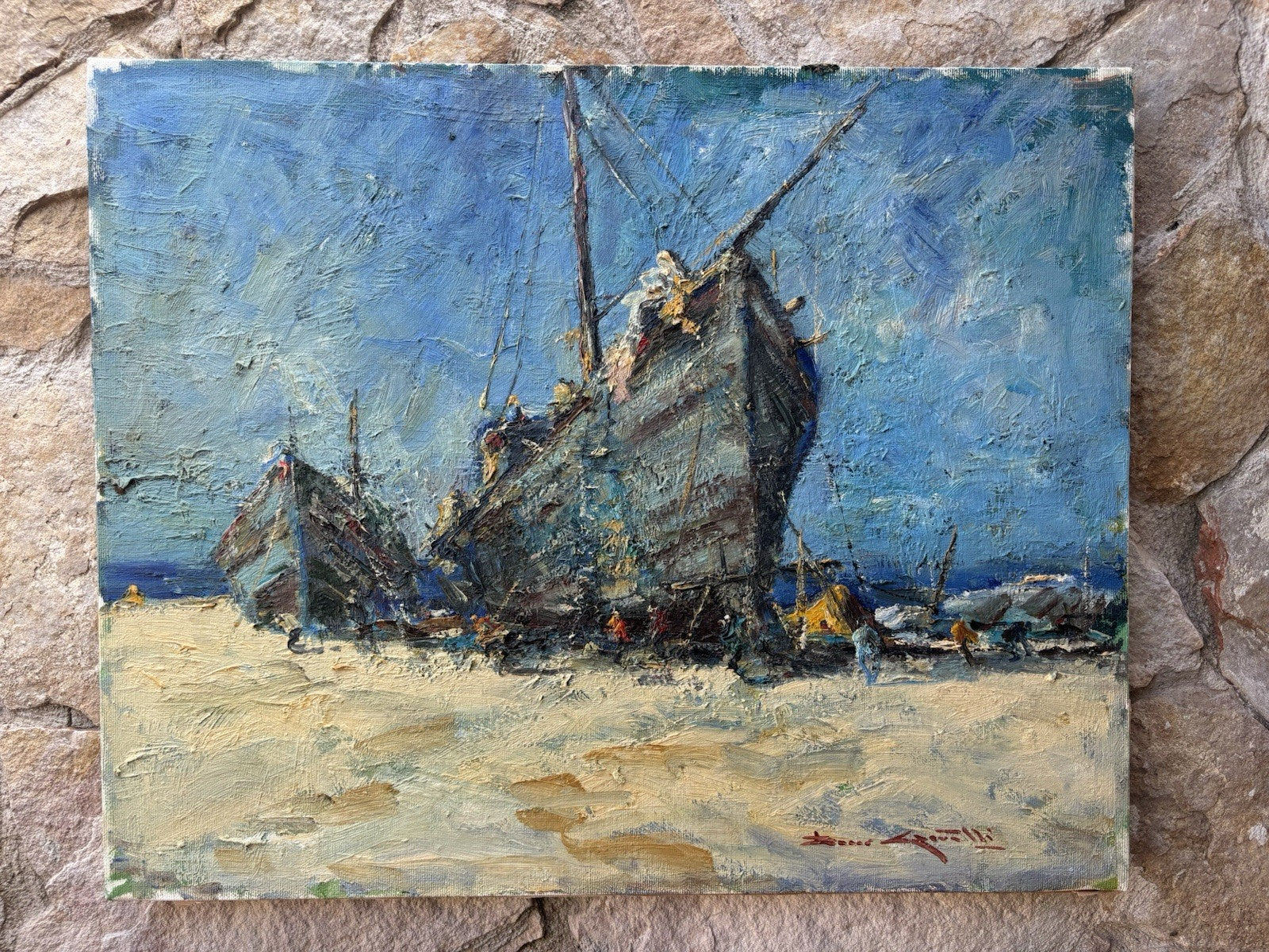 Quadro -Barche All’ormeggio- Rocco Carvelli- dipinto a olio su tela