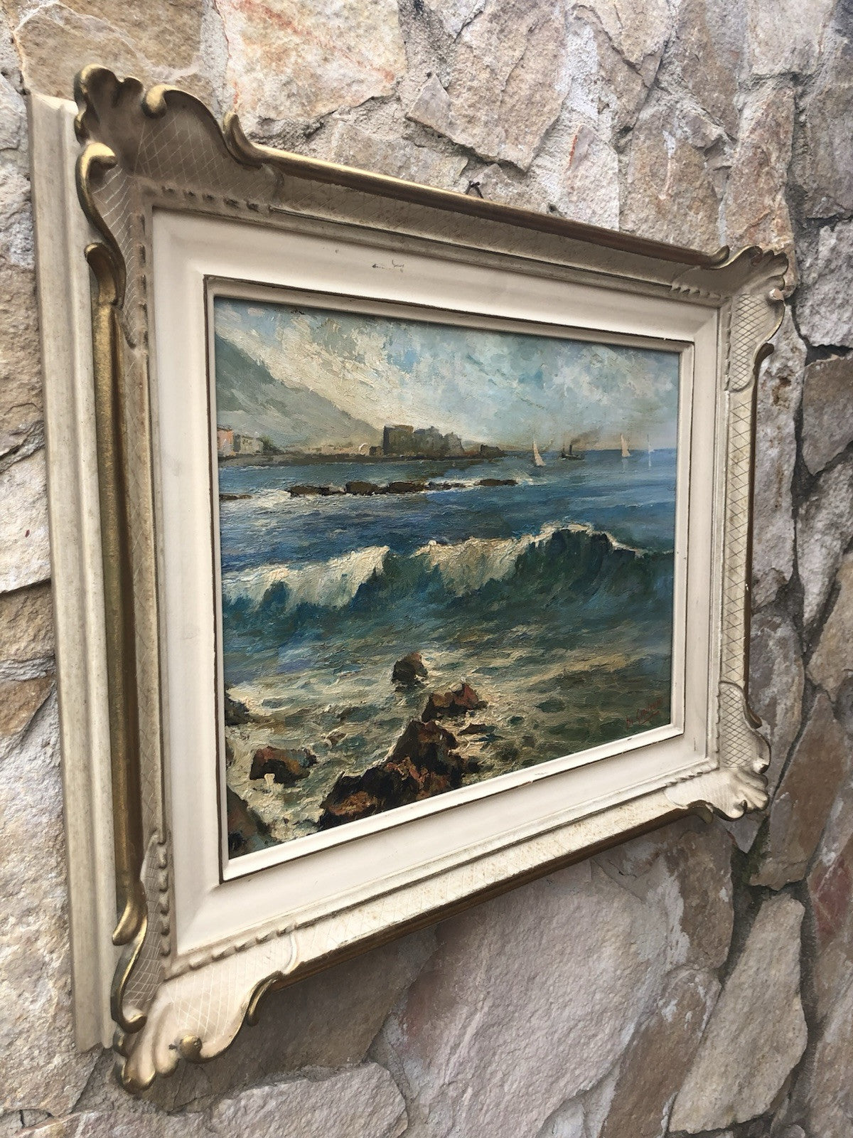 Quadro -Marina Napoli- dipinto a olio su tavola