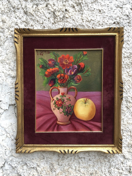 Quadro vintage -Vaso Con Fiori- dipinto a olio