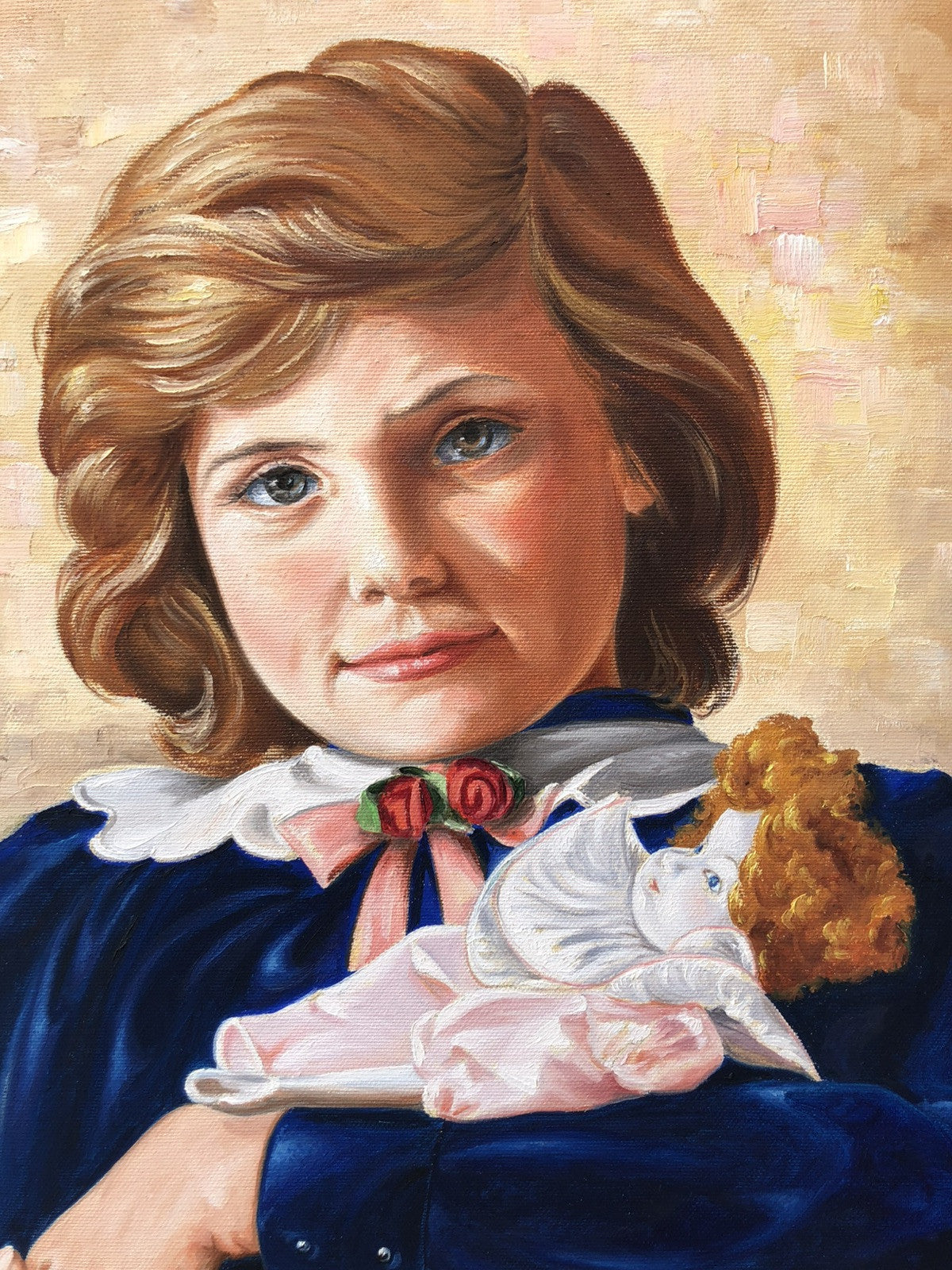 Quadro -Ragazza Con Bambola- dipinto a olio su tela