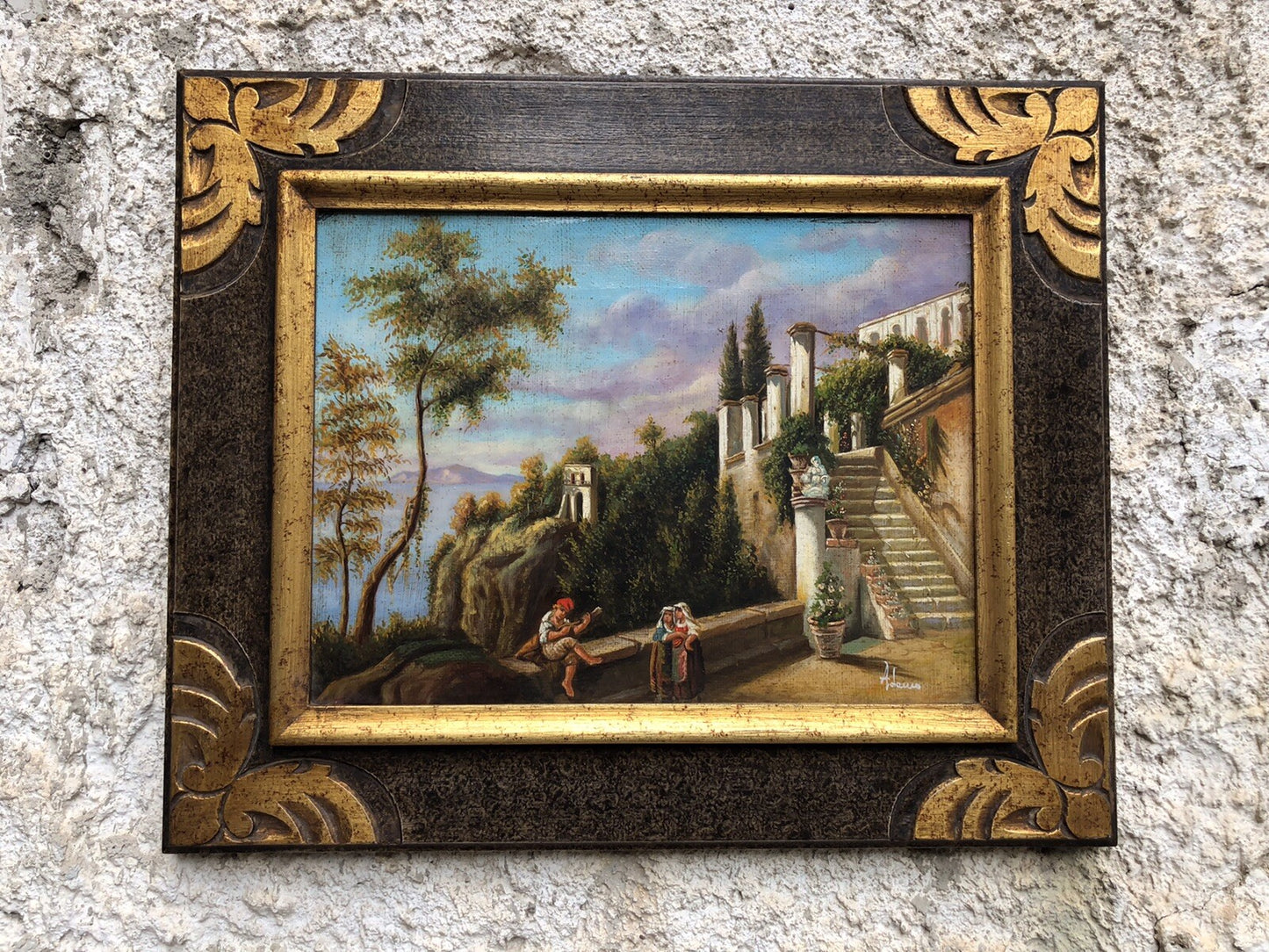 Quadro vintage -Riproduzione Scuola Di Posillipo- dipinto a olio su tela