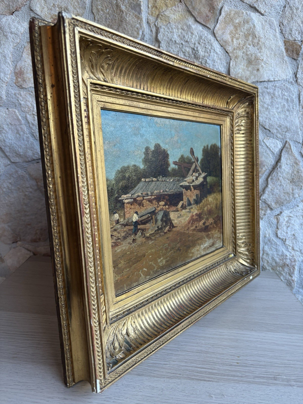 Quadro antico scuola francese -Paesaggio- dipinto a olio