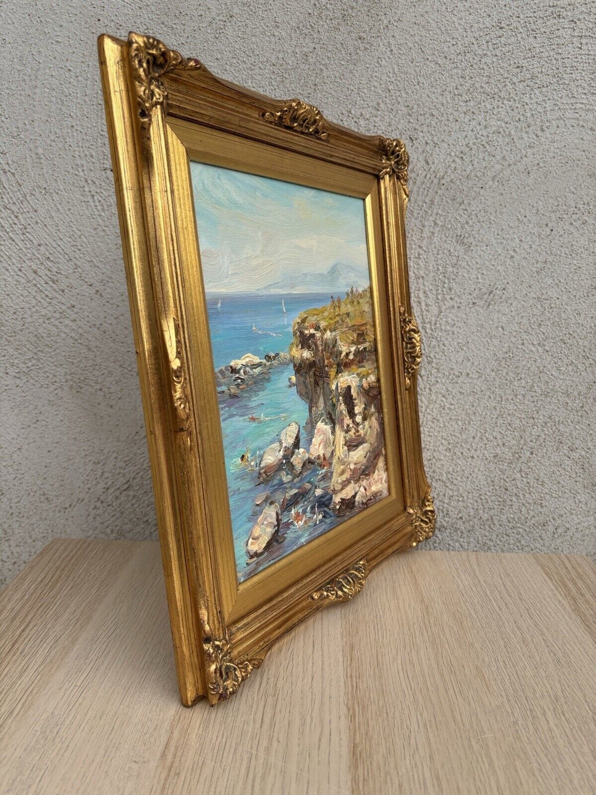 Quadro -Marina Con Bagnanti- dipinto a olio su tavoletta