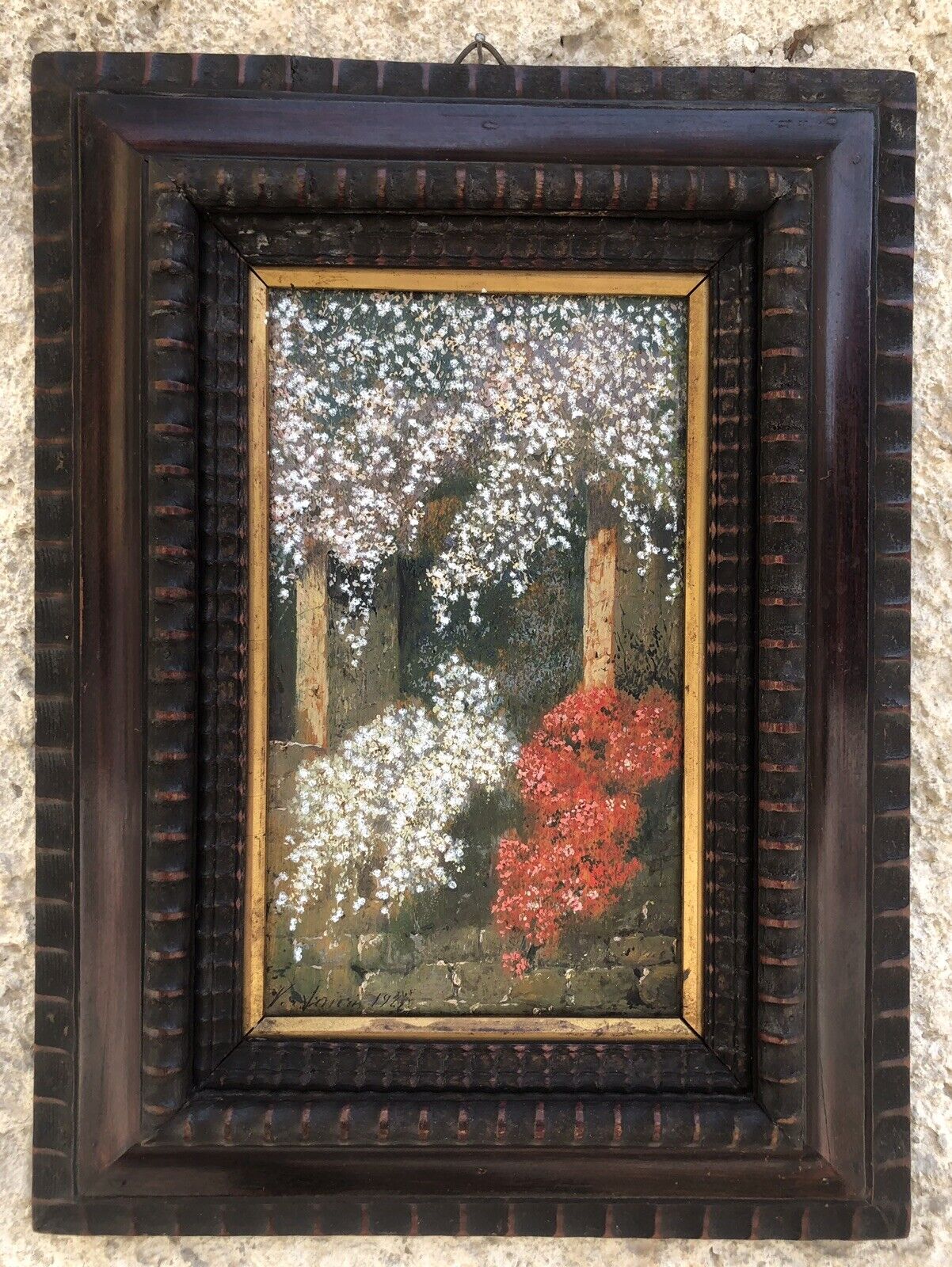 Quadro antico -Pergolato-dipinto a olio su tavola