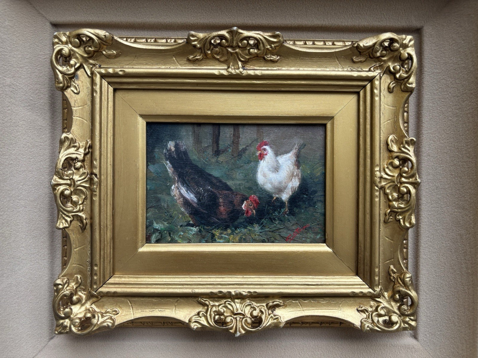 Quadro -Galline- Gianni Strino dipinto a olio su tavoletta