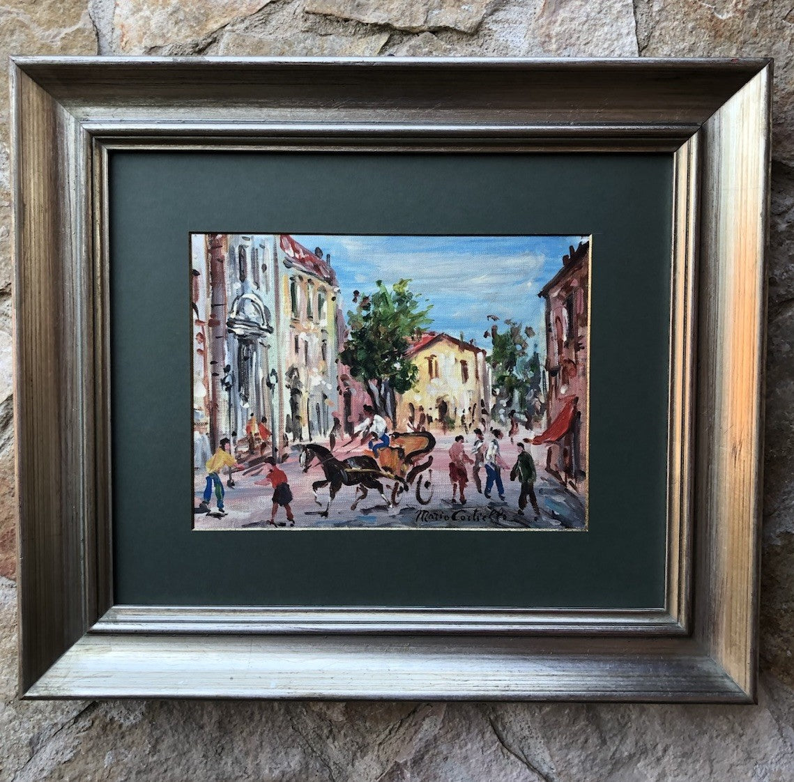 Quadro -Carrozzella Con Figure- Mario Cortiello dipinto a olio