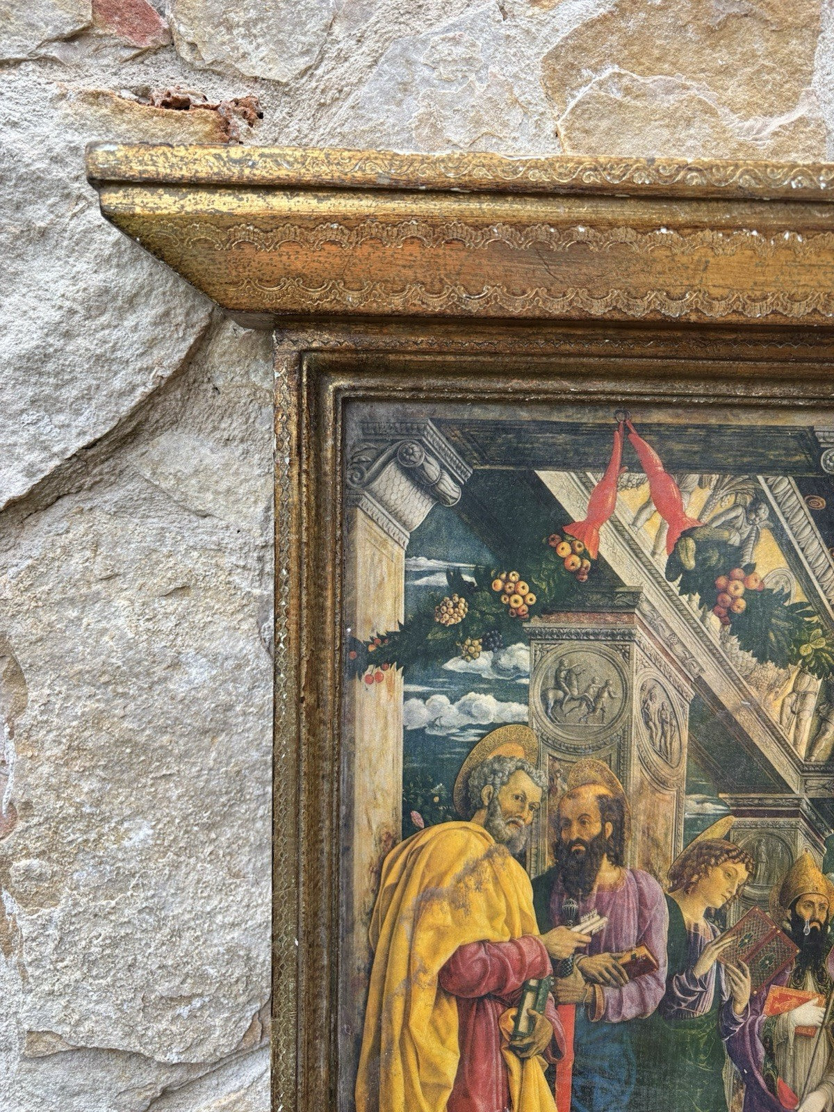 Grande Icona Religiosa Vintage In Legno Fiorentino