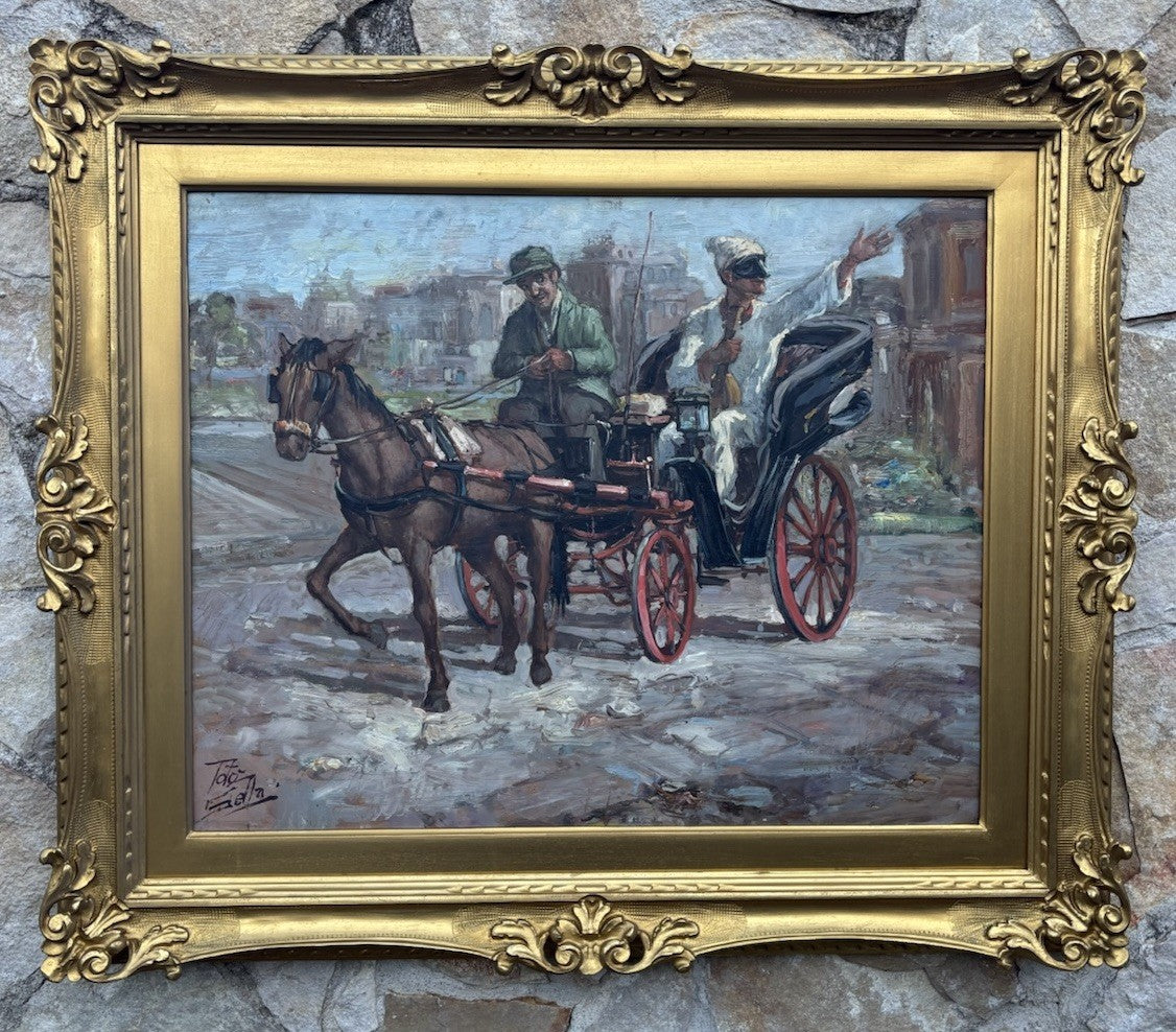 Quadro -Pulcinella In Carrozza- dipinto a olio