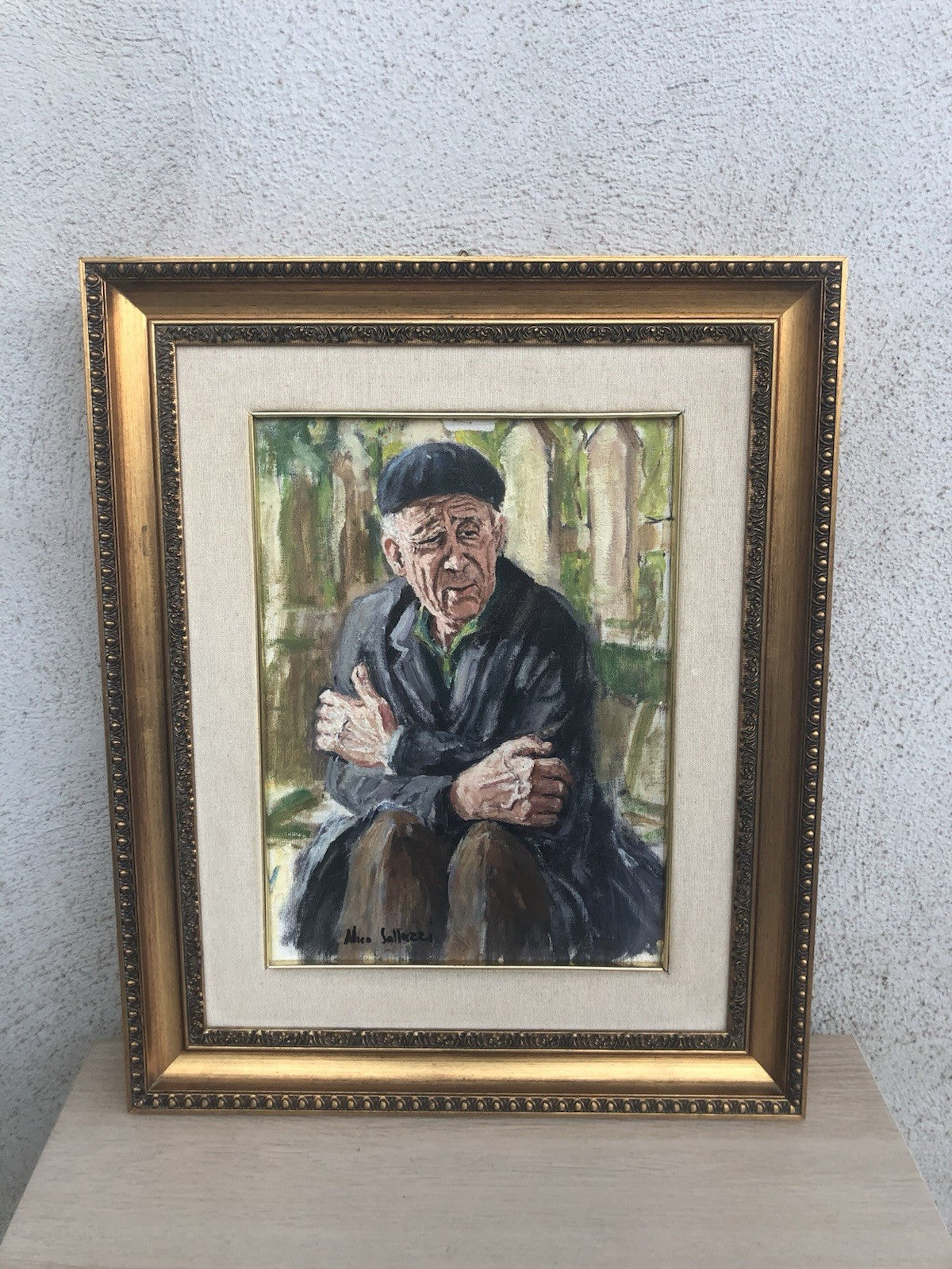 Quadro -Anziano Pensieroso- dipinto a olio