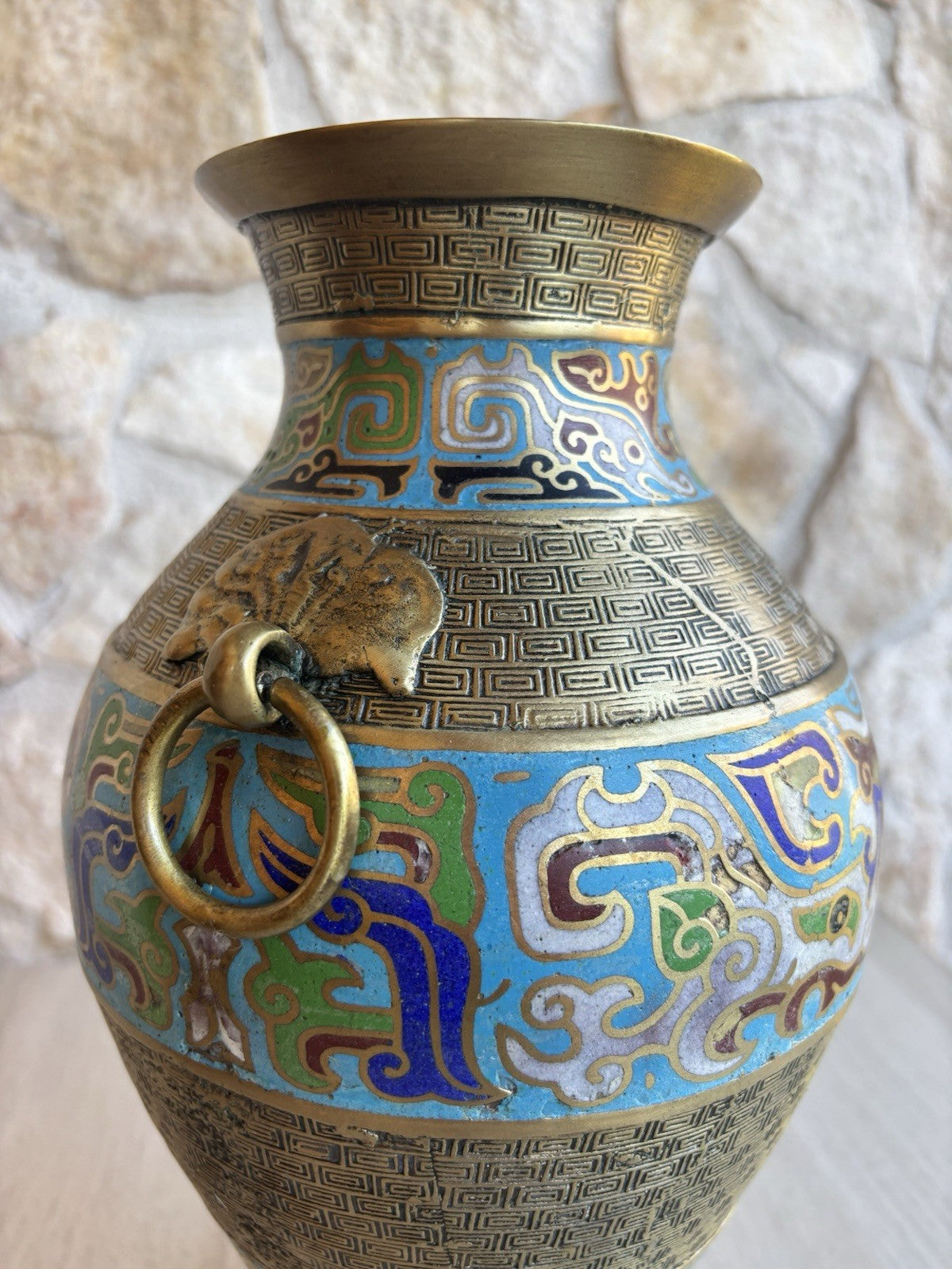 Vaso Vintage In Ottone E Smalto Cloisonnè