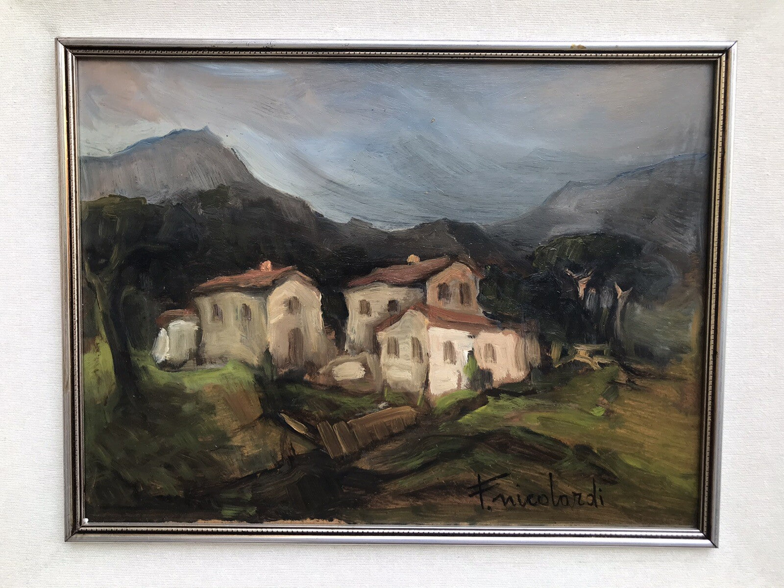 QUADRO VINTAGE - CASE A MONTE -DIPINTO A OLIO SU FAESITE