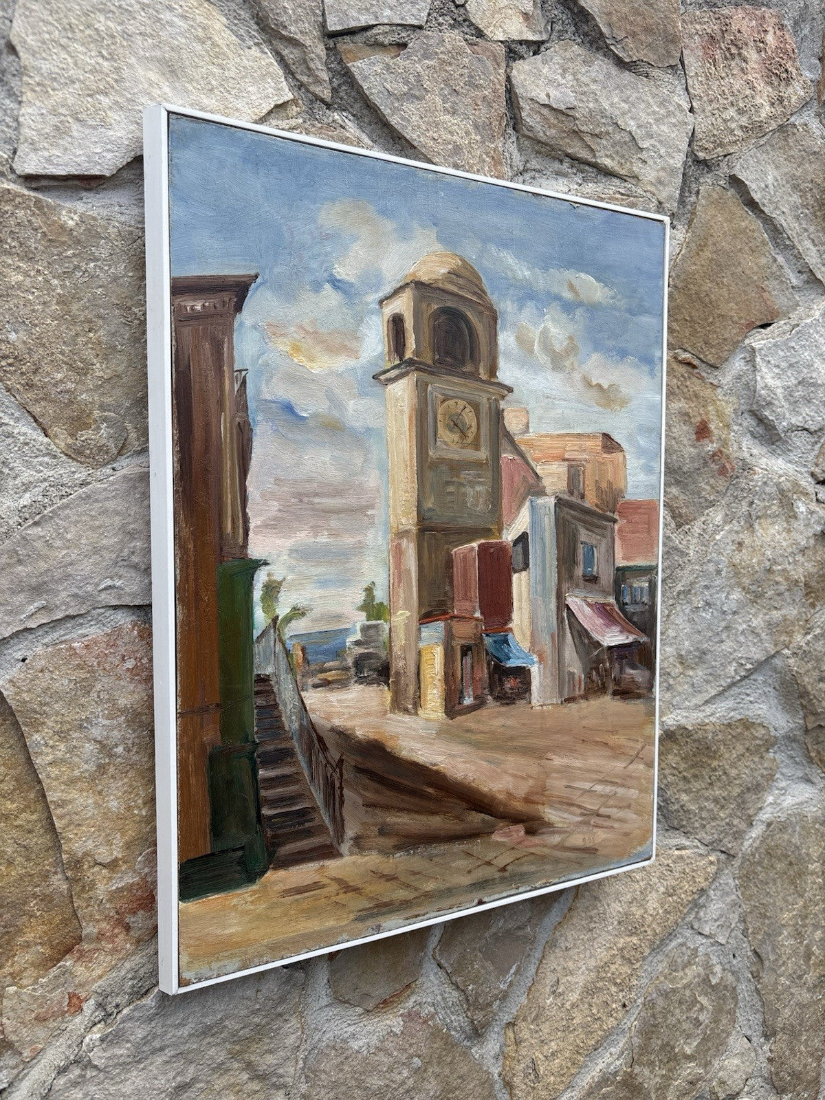 Quadro -Strada Con Campanile- dipinto a olio