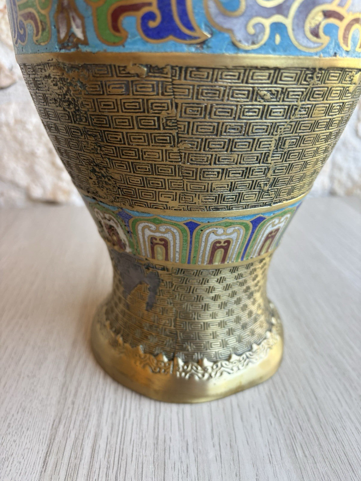 Vaso Vintage In Ottone E Smalto Cloisonnè