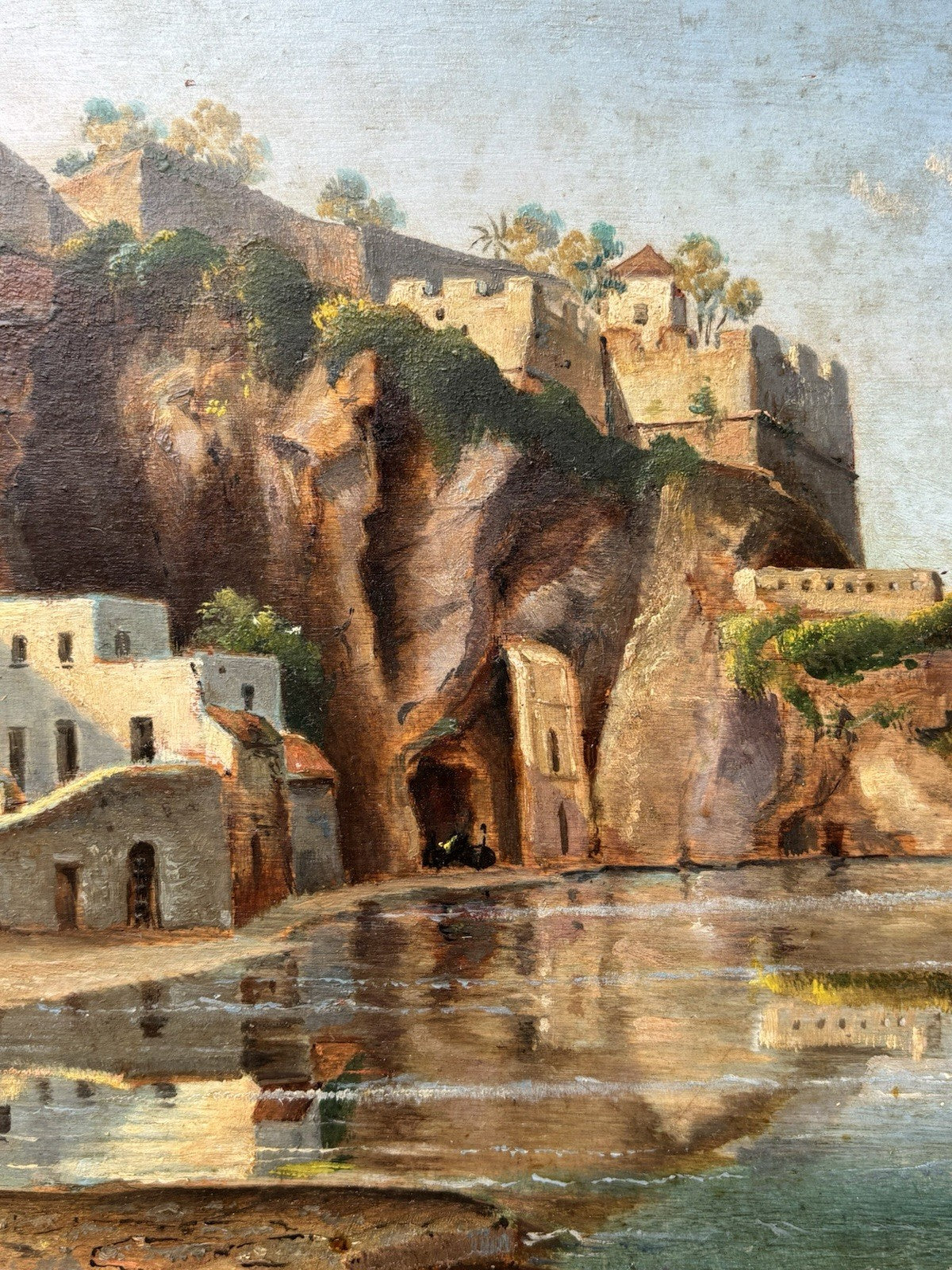 Quadro antico - Paesaggio Con Marina- dipinto a olio su tavola