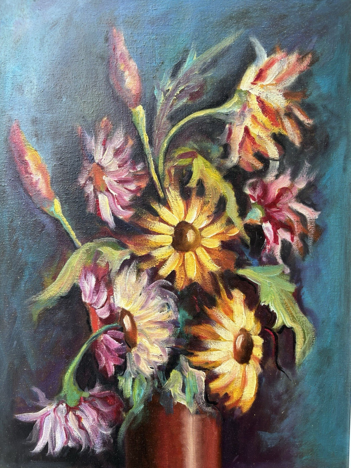 Quadro -Vaso Con Fiori- dipinto a olio su tela