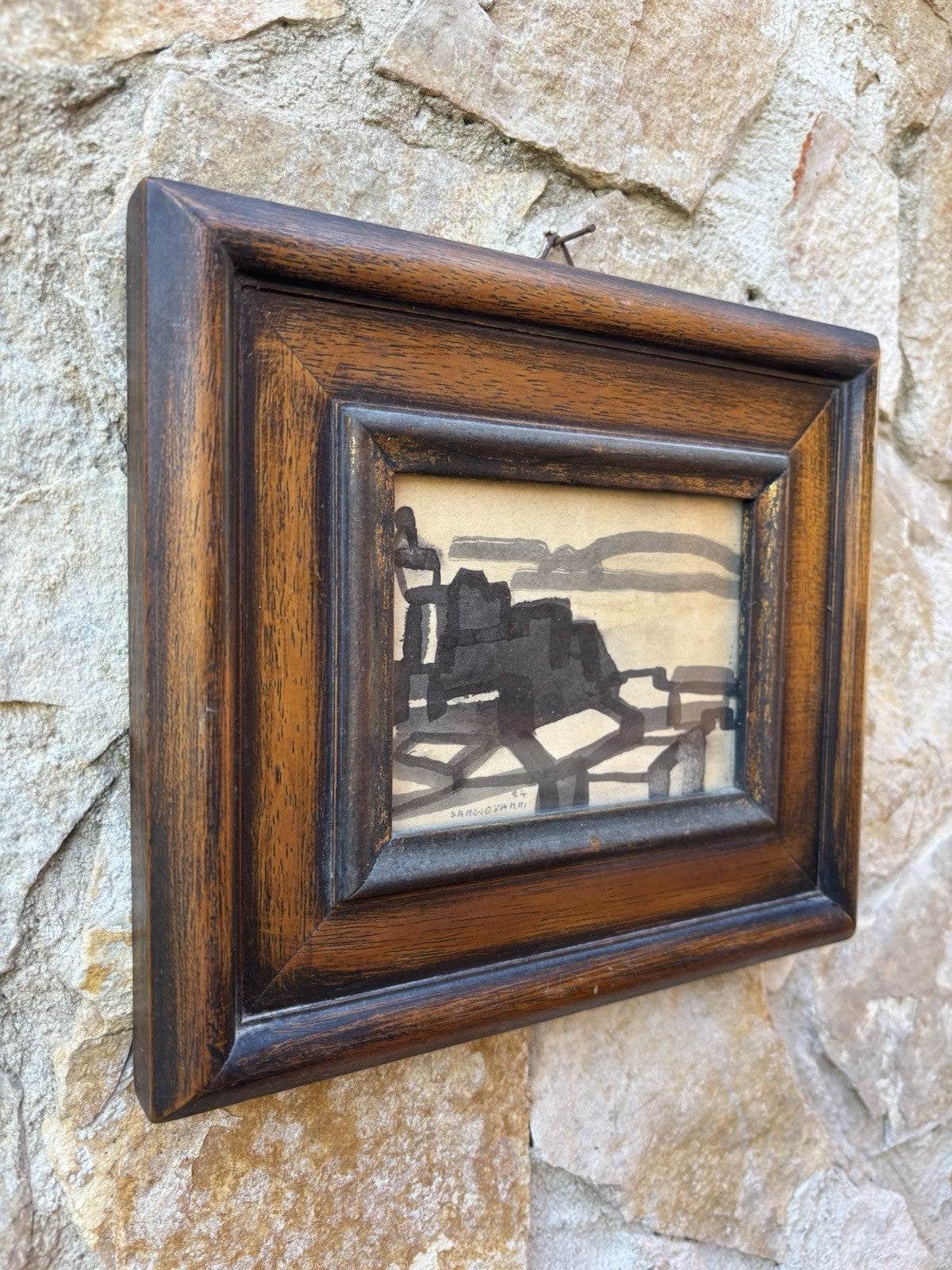 Quadro miniatura -Paesaggio Con Case- Mario Sangiovanni disegno su carta