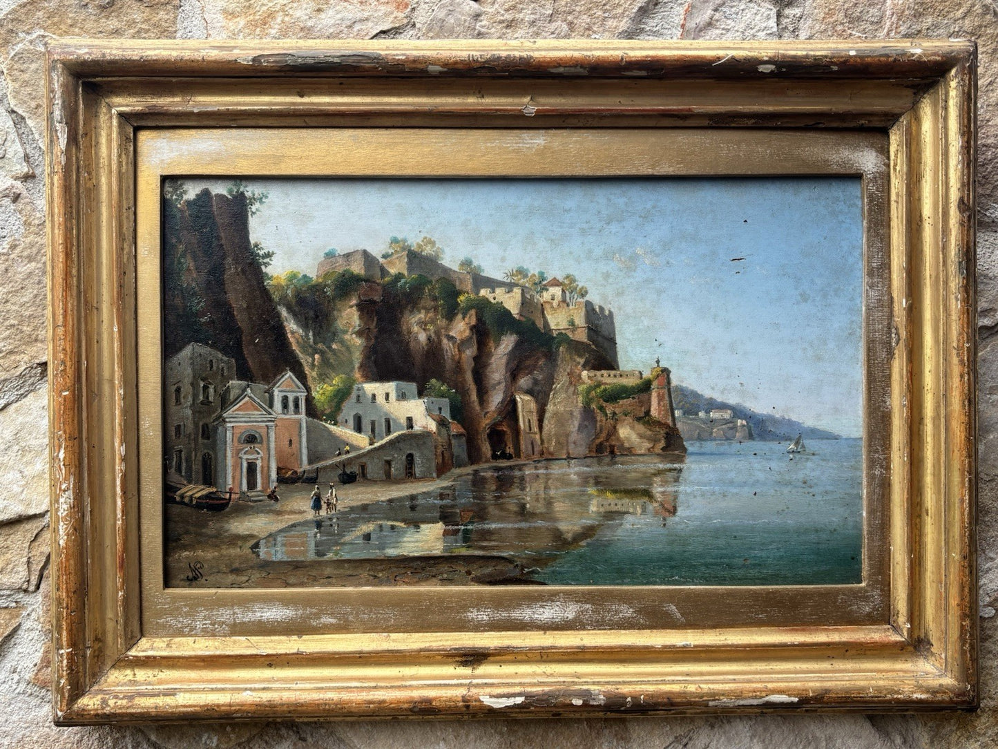 Quadro antico - Paesaggio Con Marina- dipinto a olio su tavola