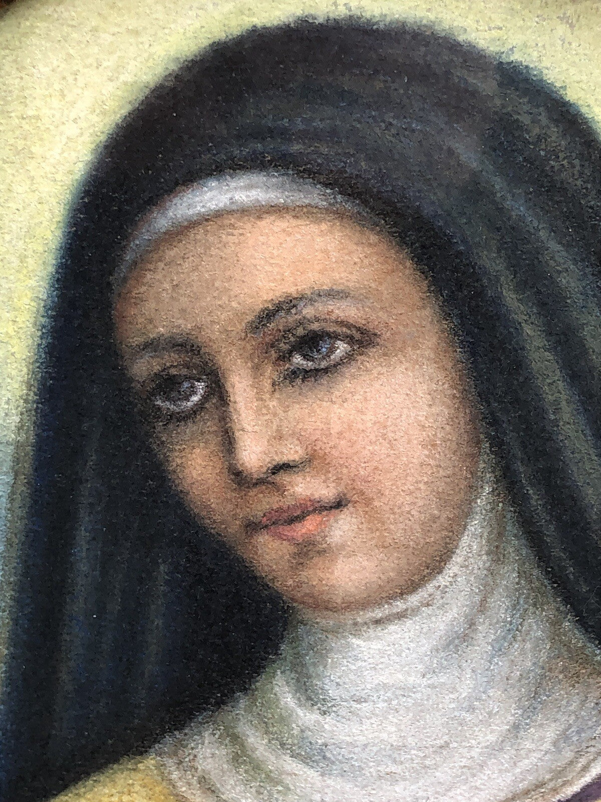 Quadro vintage -Santa Rita Da Cascia- realizzato  a pastello su cartoncino