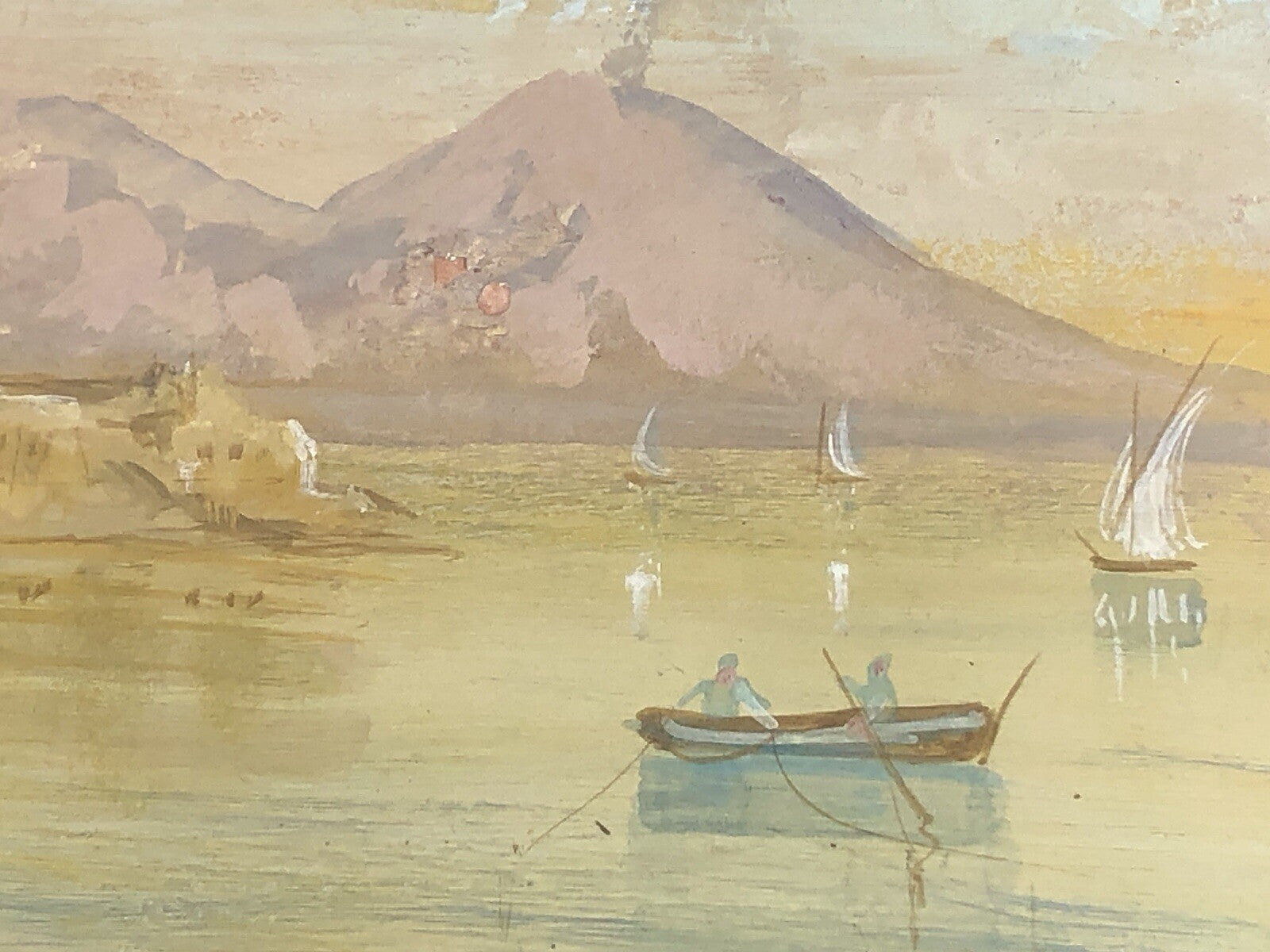 Antico quadro gouache dipinto su carta Napoli