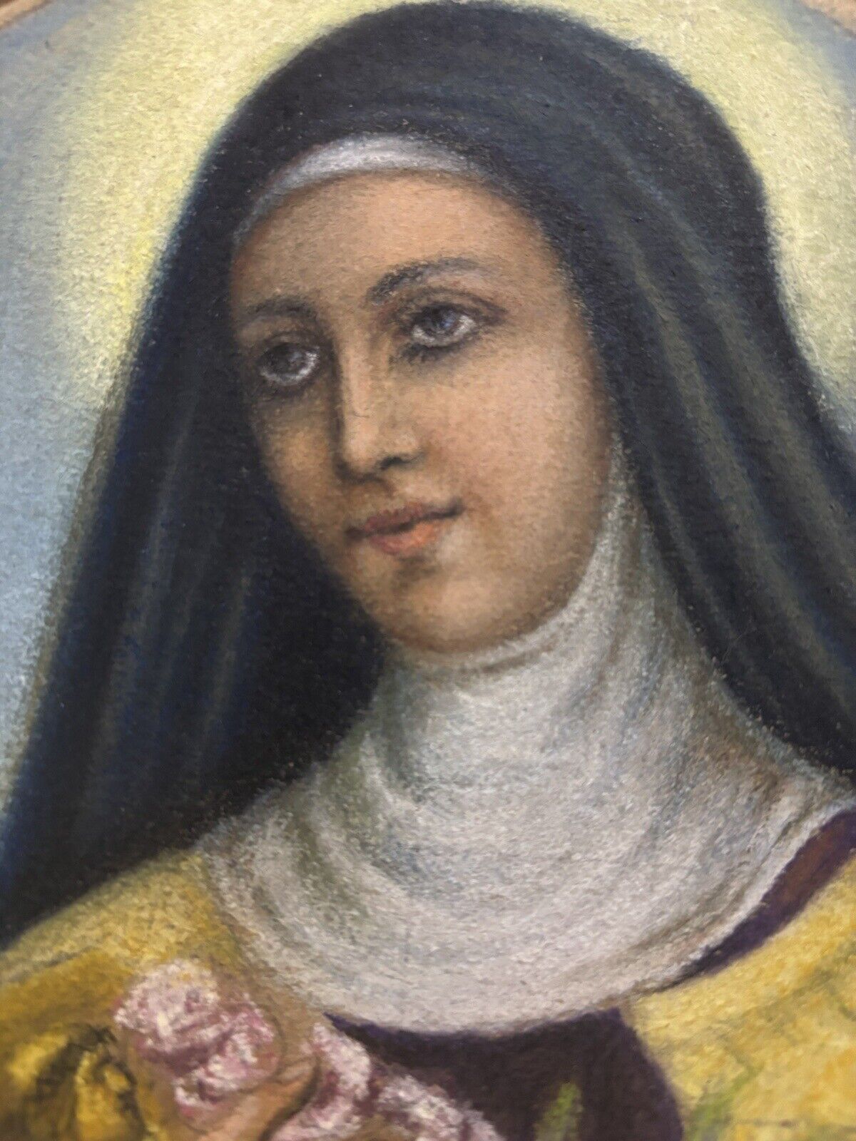 Quadro vintage -Santa Rita Da Cascia- realizzato  a pastello su cartoncino