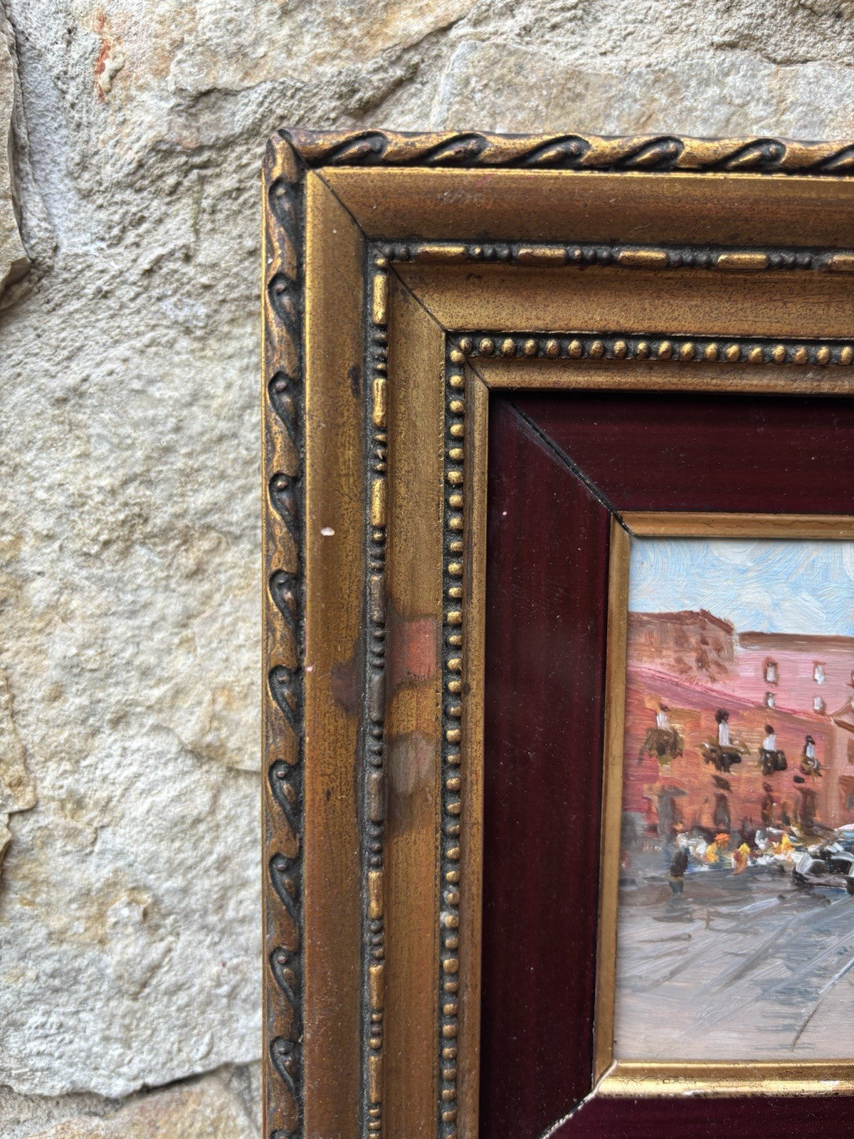 Quadro miniatura -Strada Con Figure- dipinto a olio su tavoletta