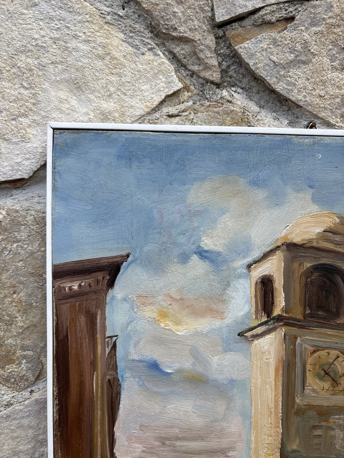 Quadro -Strada Con Campanile- dipinto a olio