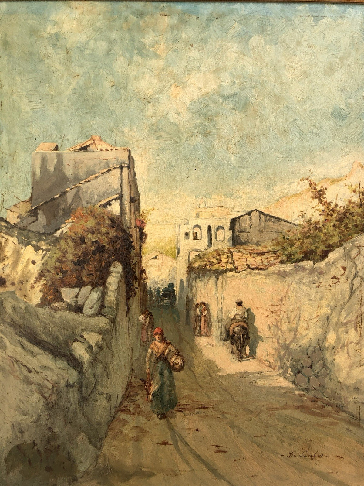 Quadro -Strada Con Figure- dipinto a olio su tavoletta