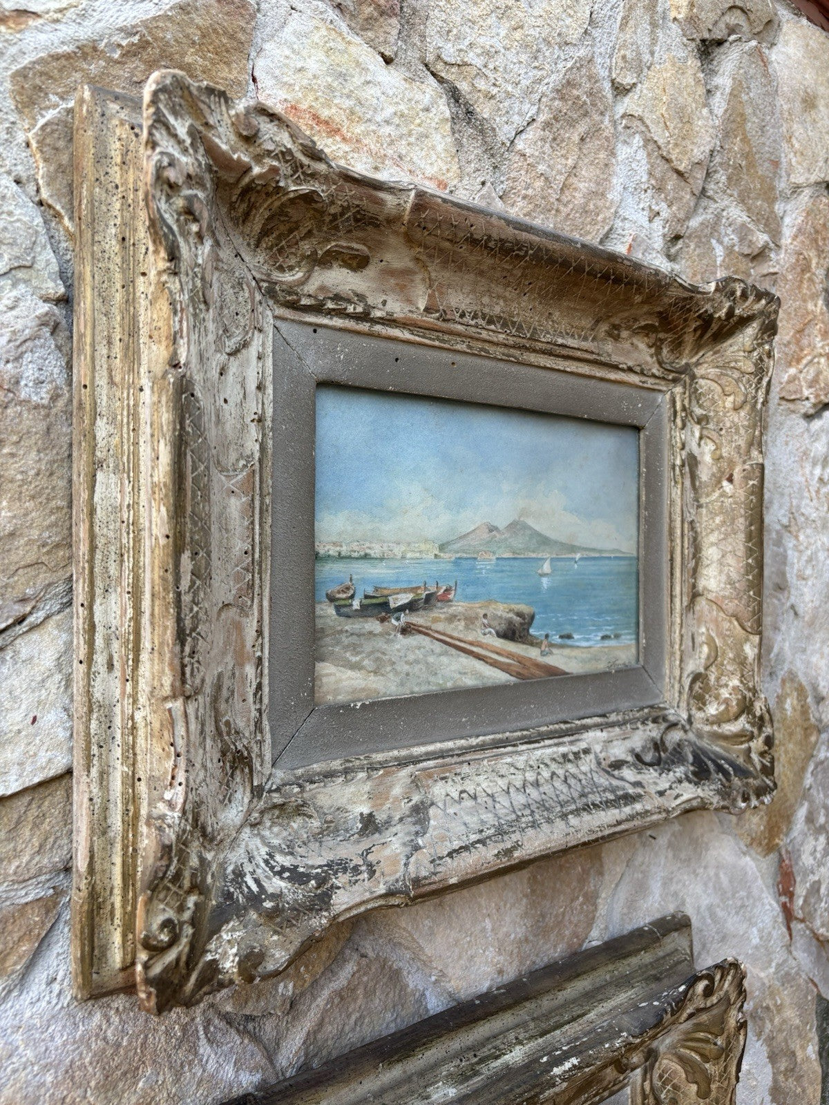Coppia di quadri antichi -Paesaggi Napoli- realizzati ad acquerello su carta