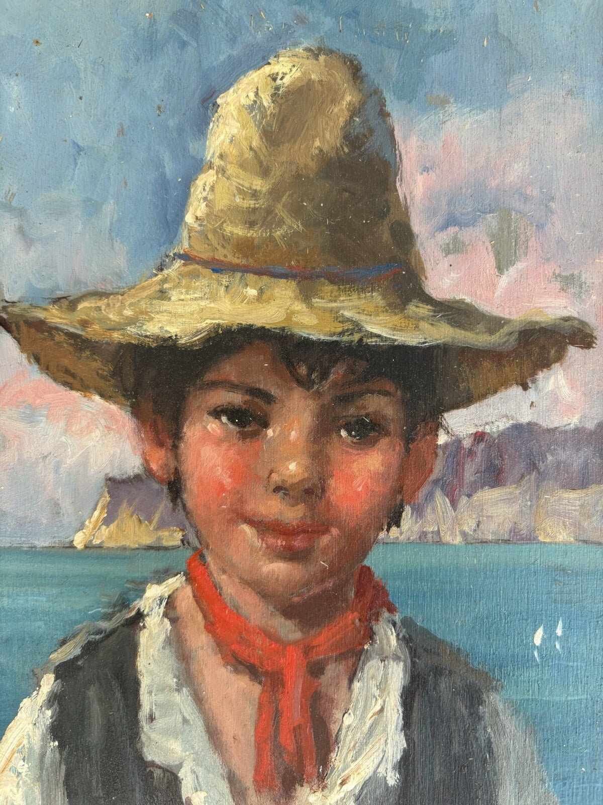 Quadro vintage -Figura Scugnizzo- dipinto a olio su tavoletta