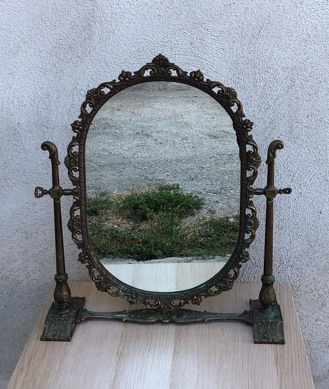 Grande specchio da tavolo- toeletta vintage in ottone
