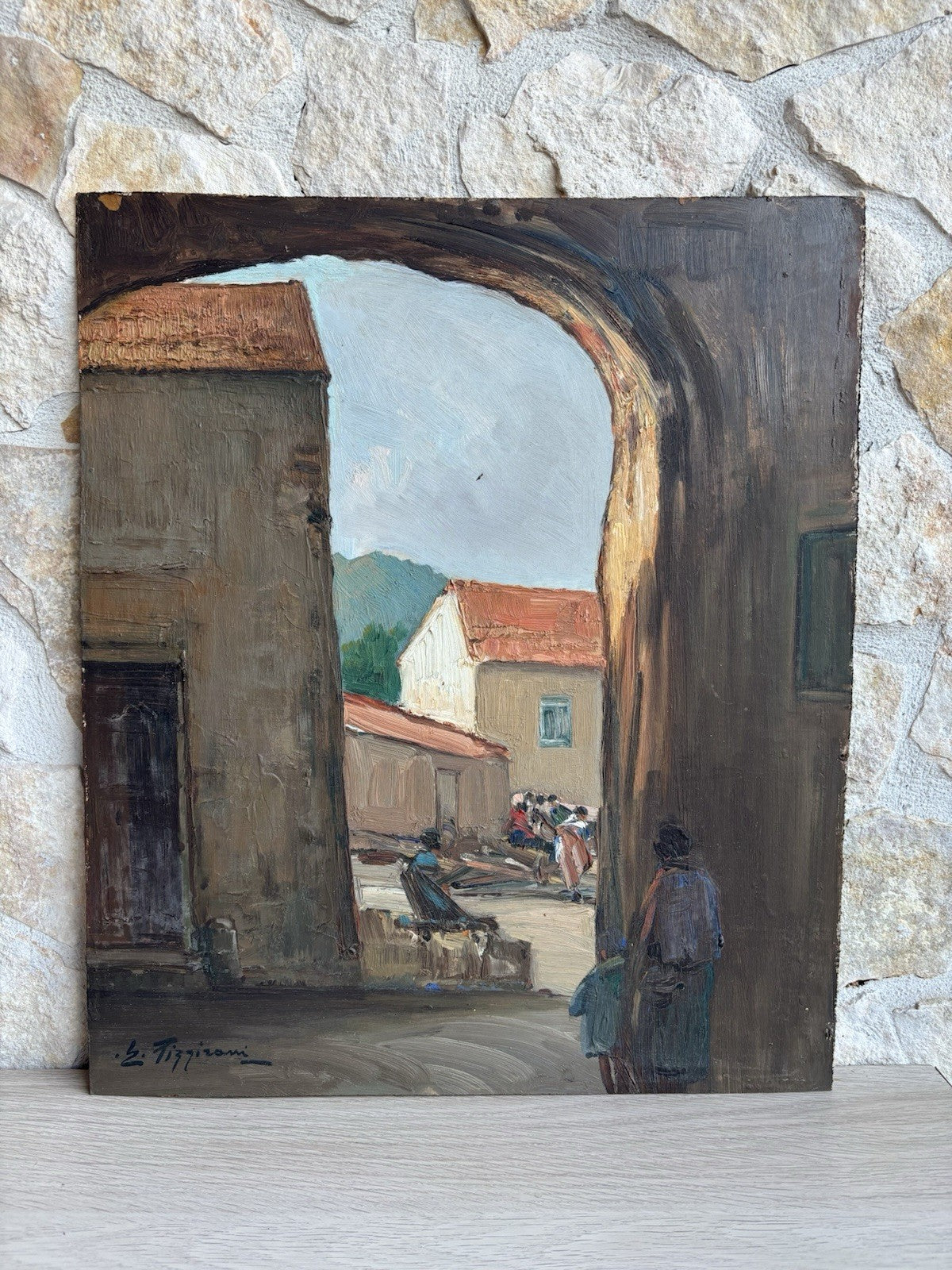 Quadro -Cortile Del Palazzo- Edoardo Pizzirani dipinto a olio