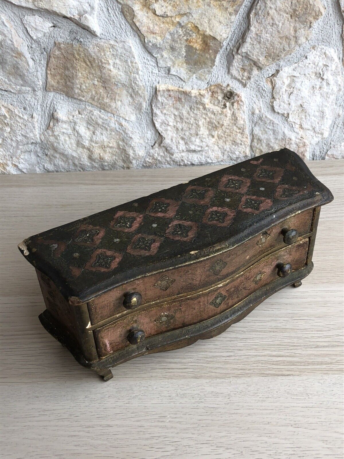 Scatola Portagioie Vintage In Legno Stile Fiorentino