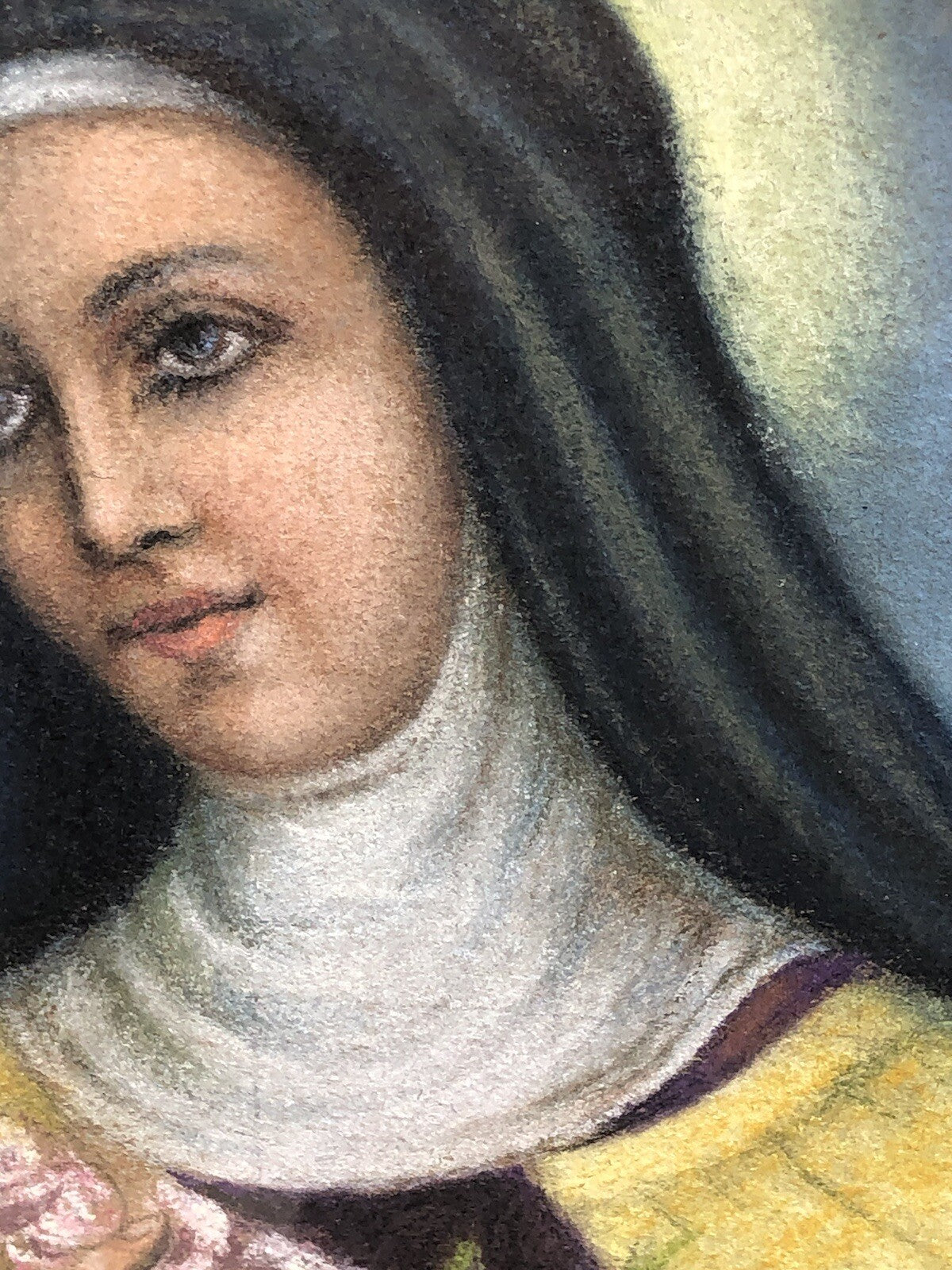 Quadro vintage -Santa Rita Da Cascia- realizzato  a pastello su cartoncino