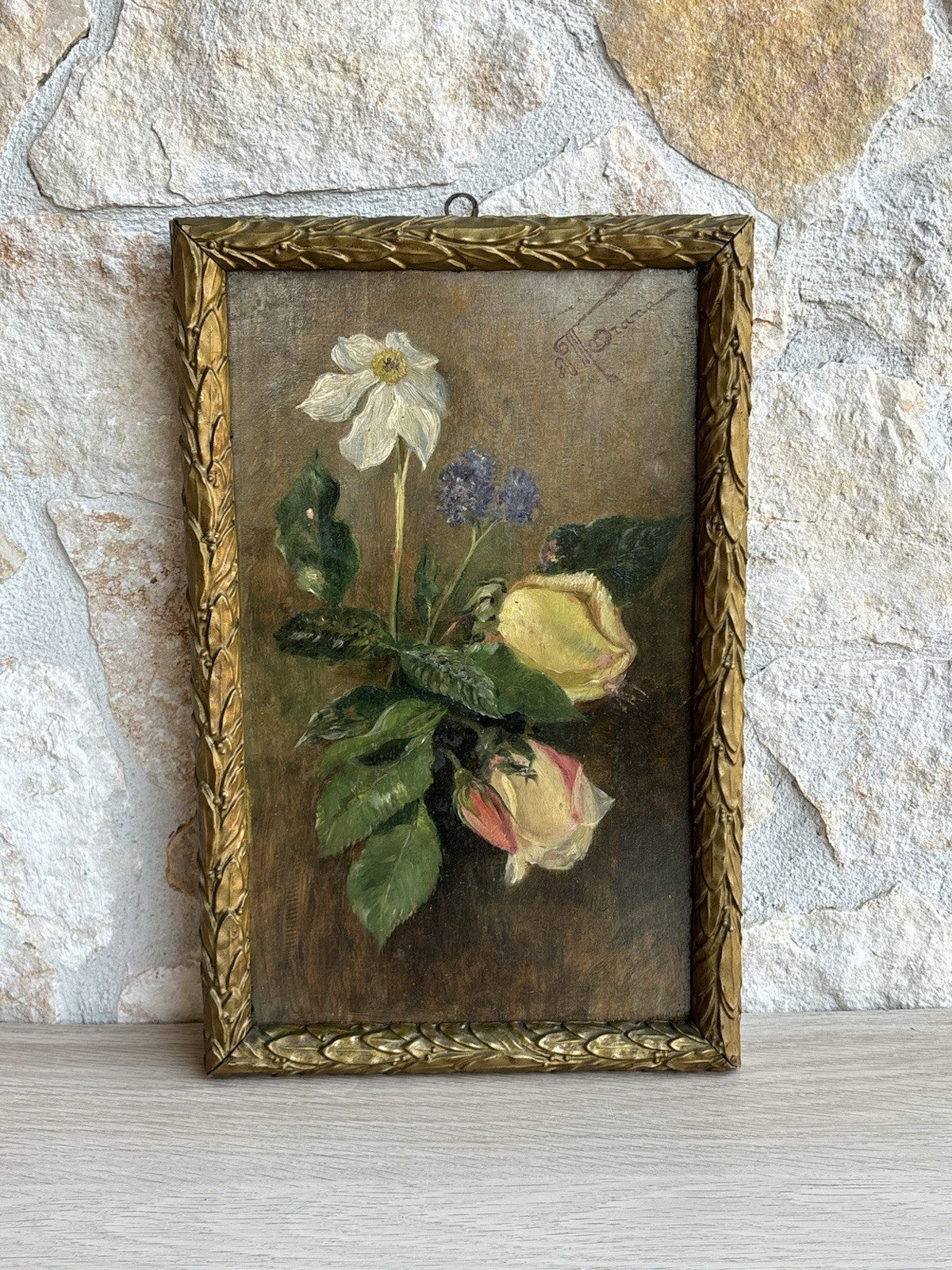 Quadro antico -Fiori- dipinto a olio su tavola