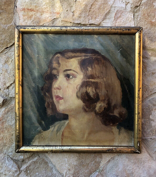 Quadro antico -Profilo Donna- dipinto a olio su tela