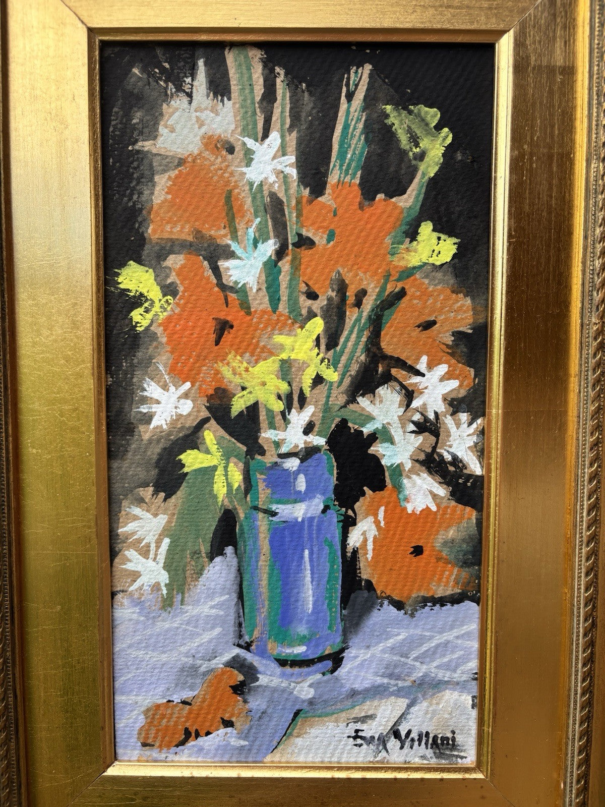 Quadro -Vaso Con Fiori- Ena Villani dipinto a tempera su cartoncino