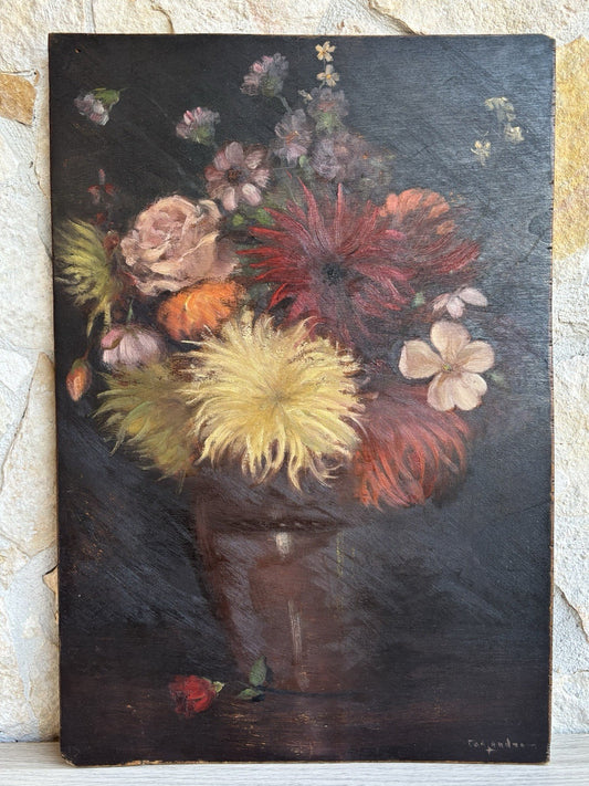 Quadro -Vaso Con Fiori- Augusto Cassandro dipinto a olio su tavoletta