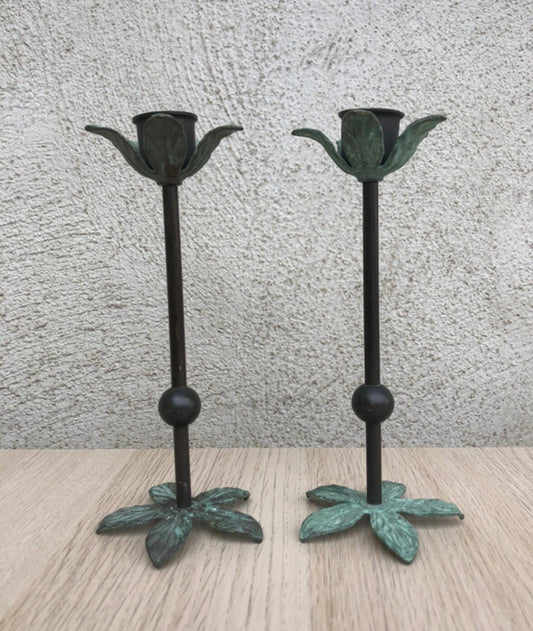 Coppia Di Portacandele Vintage In Metallo