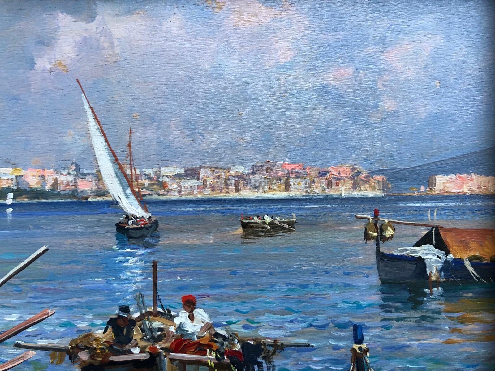 Quadro vintage -Marina Di Napoli- dipinto a olio su tavola