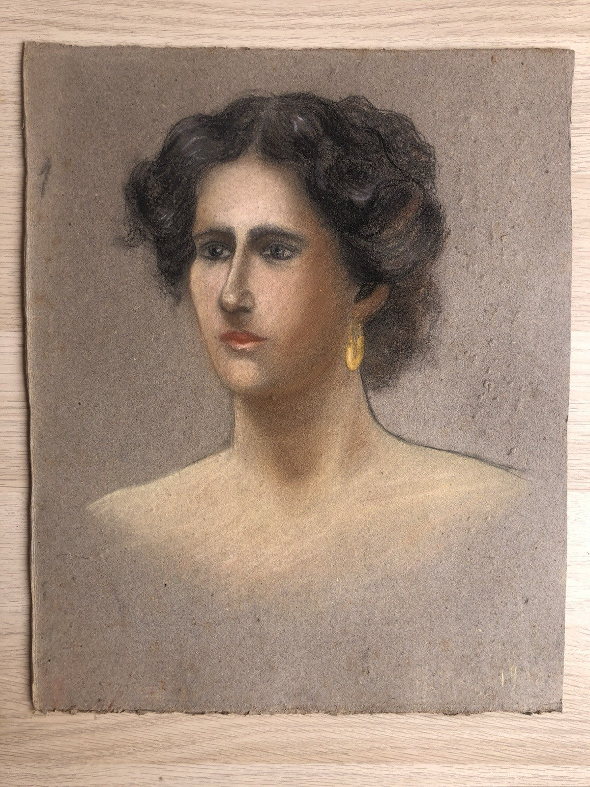 Quadro antico -Ritratto Di Donna- realizzato a pastello su carta
