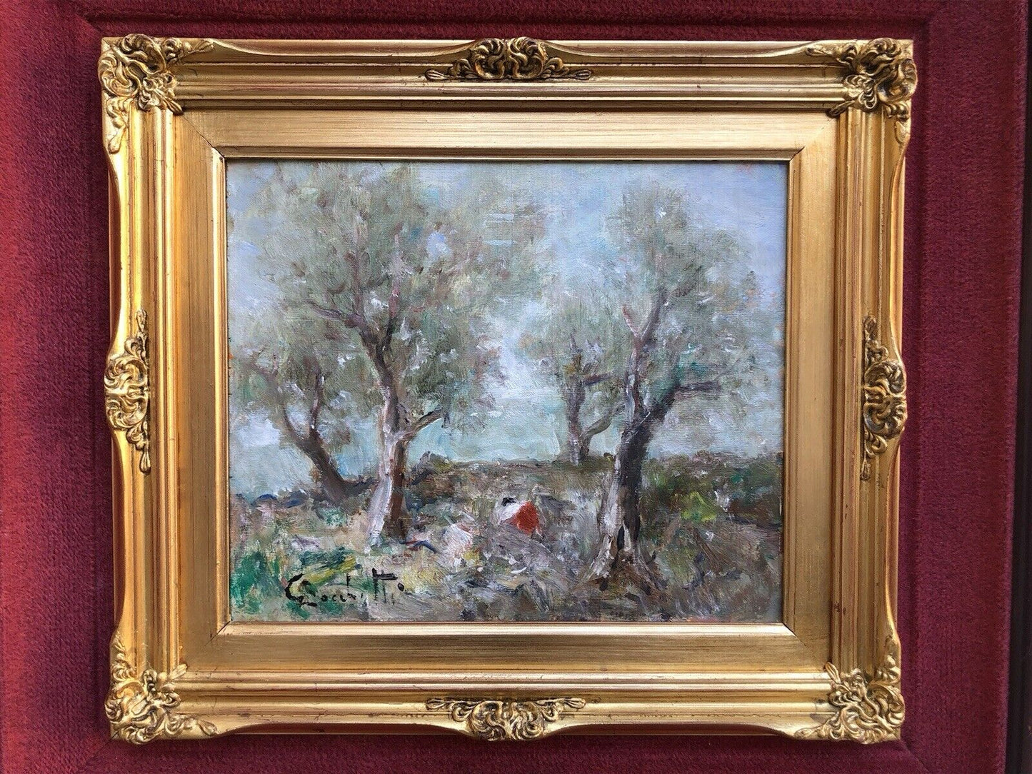 Quadro vintage -Ulivi- dipinto a olio su tavoletta