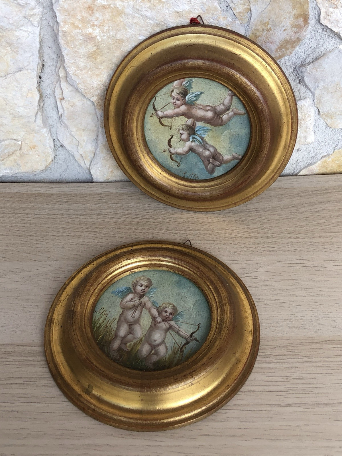 Coppia Di Quadri Vintage, Puttini, Dipinti A Olio