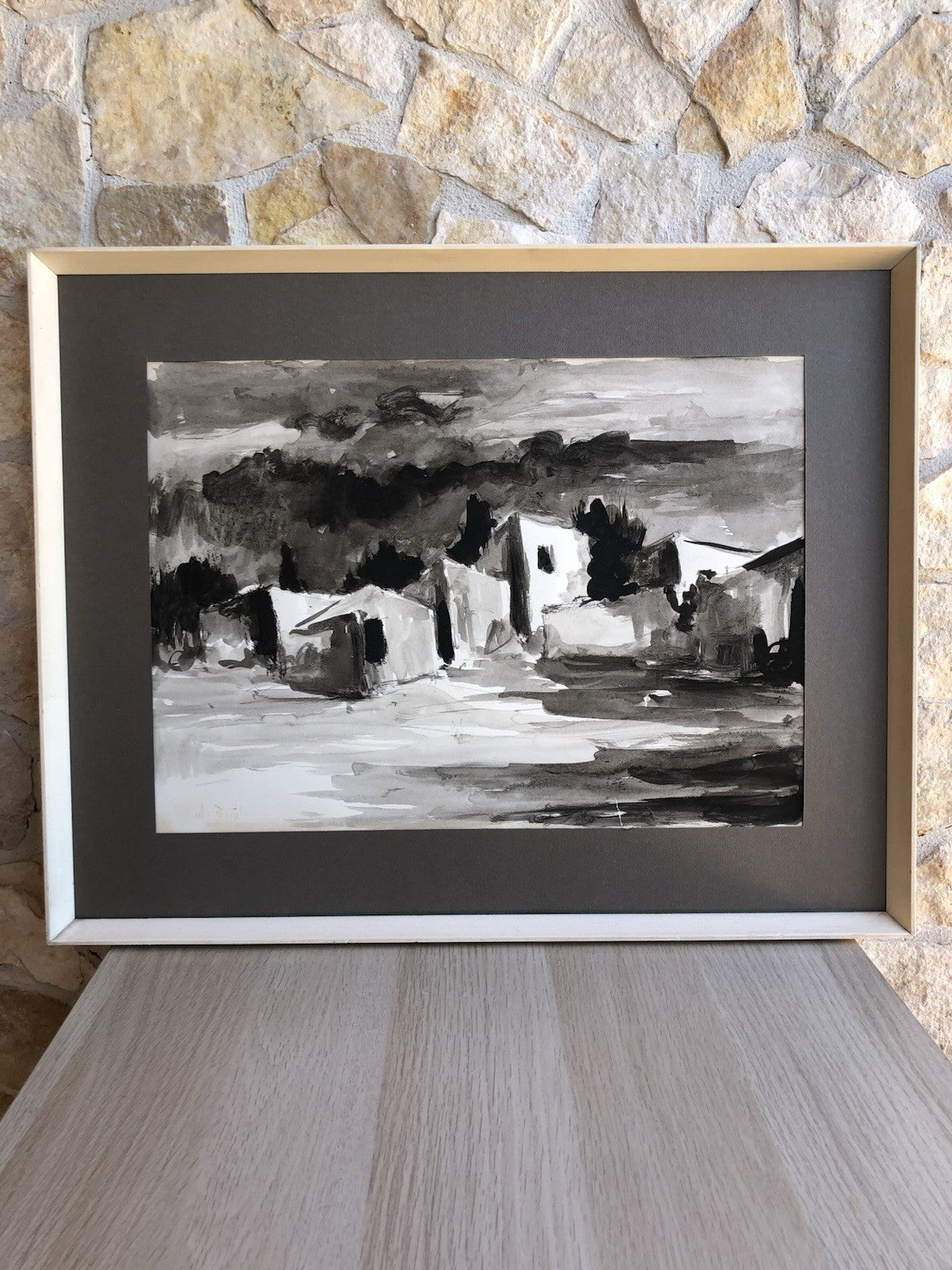 Quadro -Paesaggio- Antonio Bertè realizzato a china su carta
