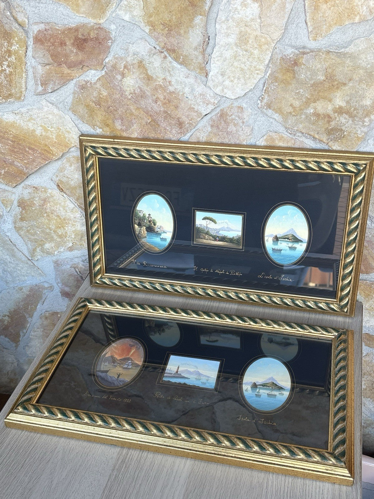 Coppia Di Quadri Vintage Gouache Dipinti -Napoli-