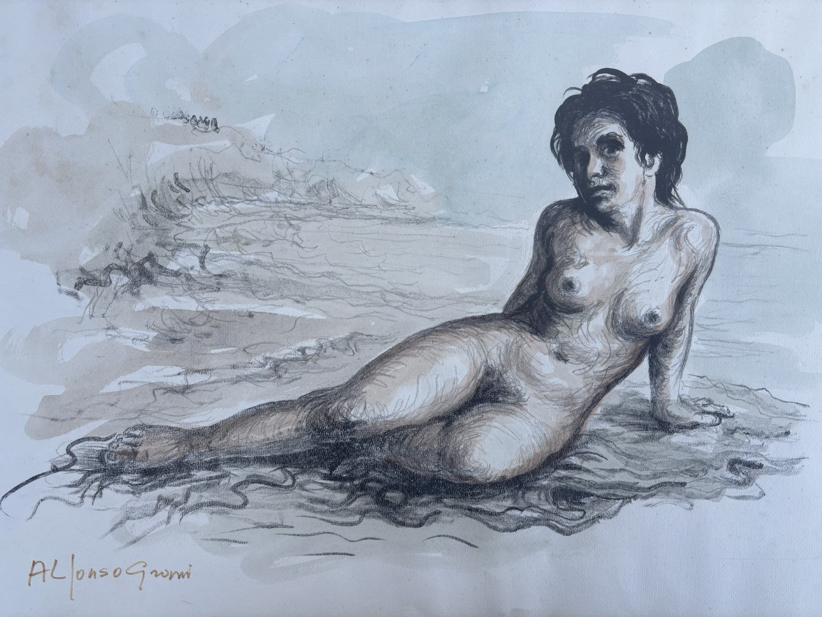 Quadro -Nudo Di Donna- Alfonso Grassi litografia colorata a mano