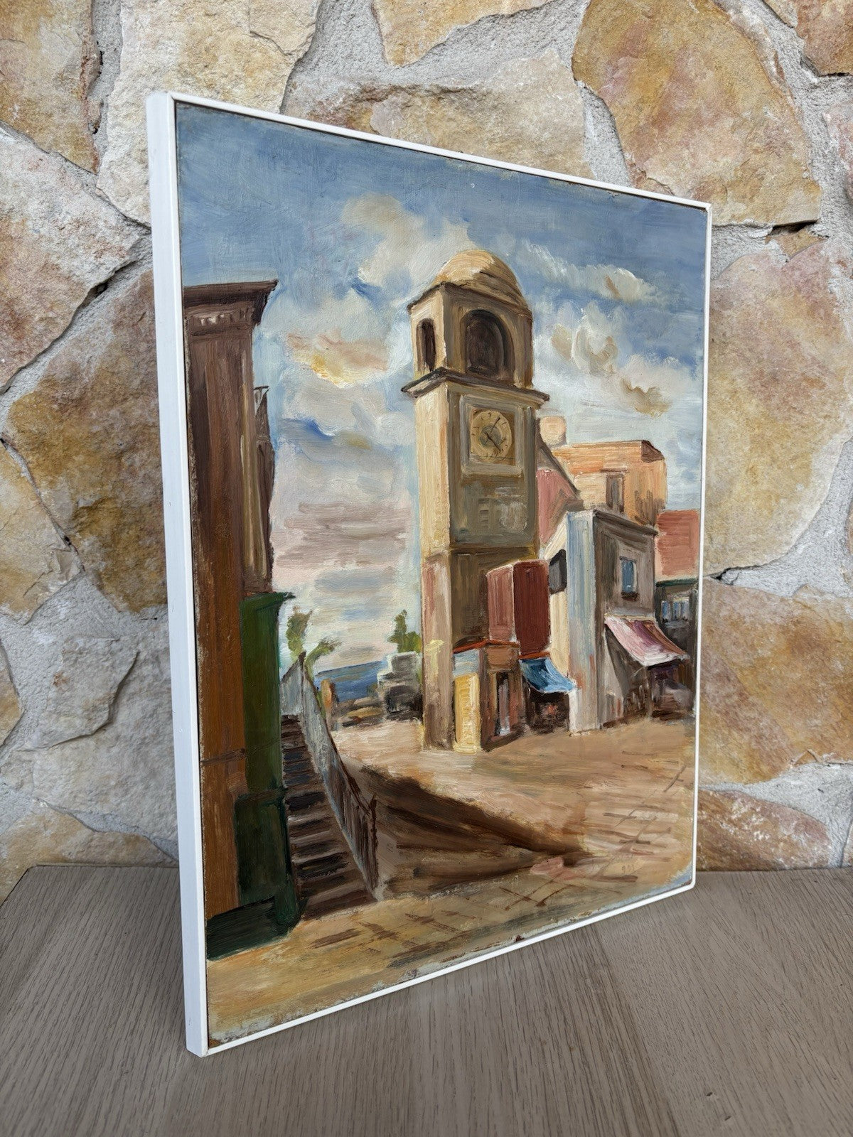 Quadro -Strada Con Campanile- dipinto a olio